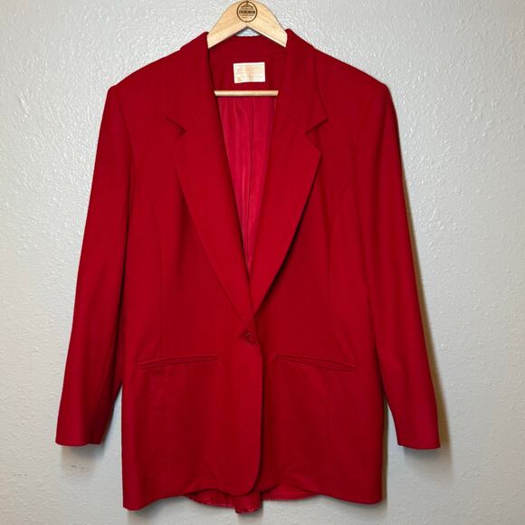 Pendleton Women’s VTG 100% Virgin Wool Single Button Blazer Red Made USA Sz 14 - Picture 2 of 13